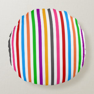 Colourful Rainbow Stripes Lines Design - White Round Cushion