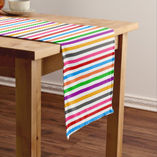 Colourful Rainbow Stripes Lines Design - White Short Table Runner