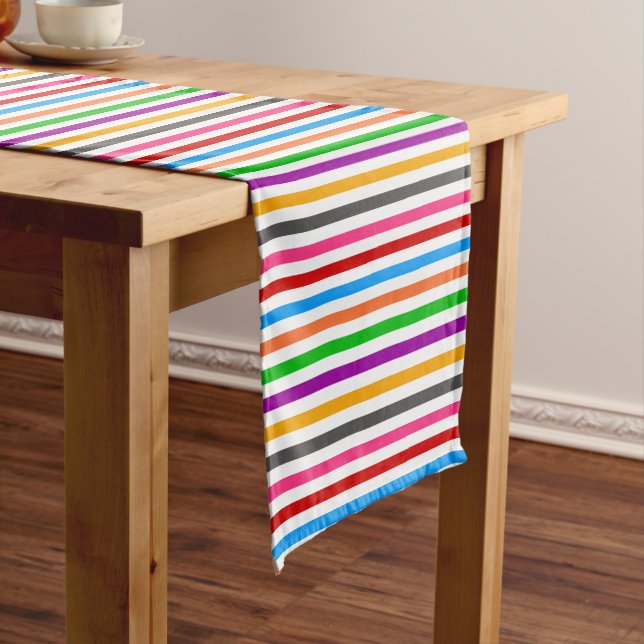 Colourful Rainbow Stripes Lines Design - White  Short Table Runner (In Situ)