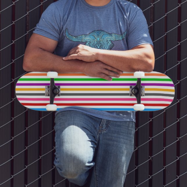 Colourful Rainbow Stripes Lines Design - White  Skateboard (Outdoor 3)