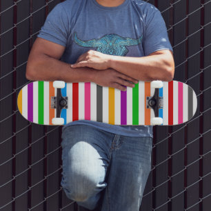 Colourful Rainbow Stripes Lines Design - White  Skateboard