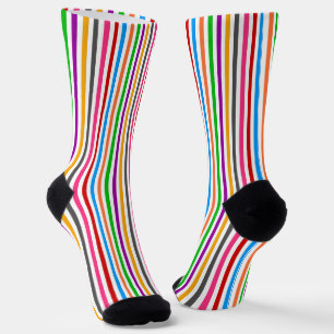 Colourful Rainbow Stripes Lines Design - White Socks