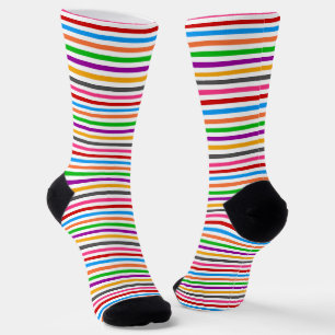 Colourful Rainbow Stripes Lines Design - White Socks