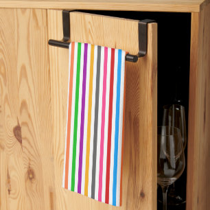 Colourful Rainbow Stripes Lines Design - White Tea Towel