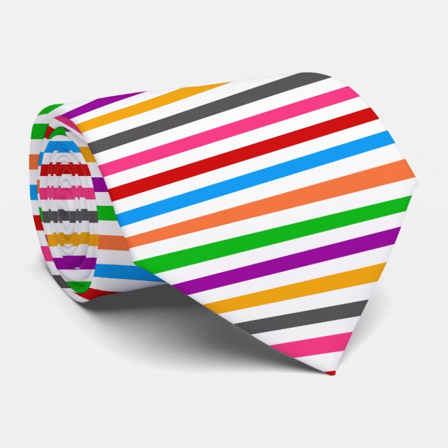 Colourful Rainbow Stripes Lines Design - White  Tie (Rolled)