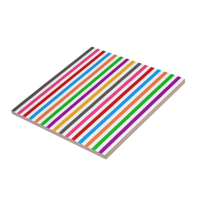 Colourful Rainbow Stripes Lines Design - White  Tile (Side)