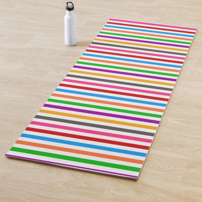 Colourful Rainbow Stripes Lines Design - White  Yoga Mat (In Situ)