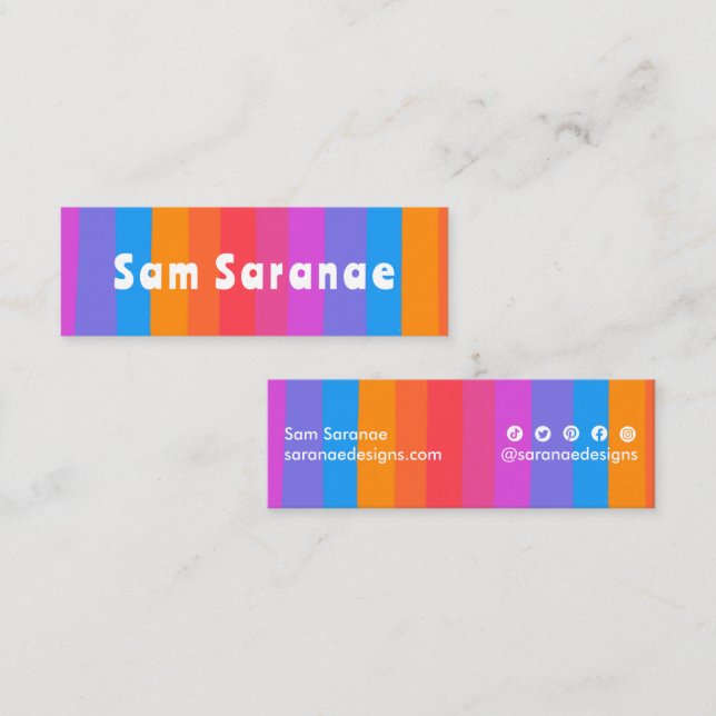 Colourful Rainbow Stripes Minimalist Cool  Retro  Mini Business Card (Front/Back)