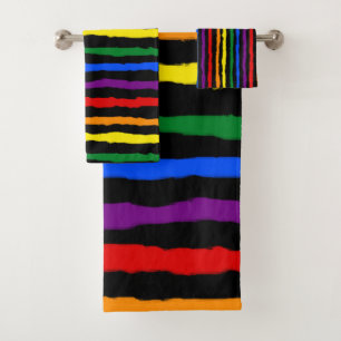 Colourful Rainbow Stripes on Custom Background Bath Towel Set