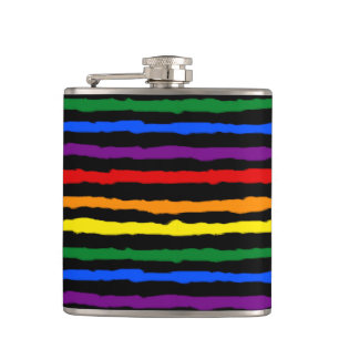 Colourful Rainbow Stripes on Custom Black Hip Flask