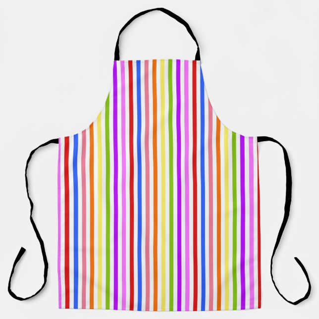 Colourful Rainbow Stripes on White Love is Love Apron (Front)