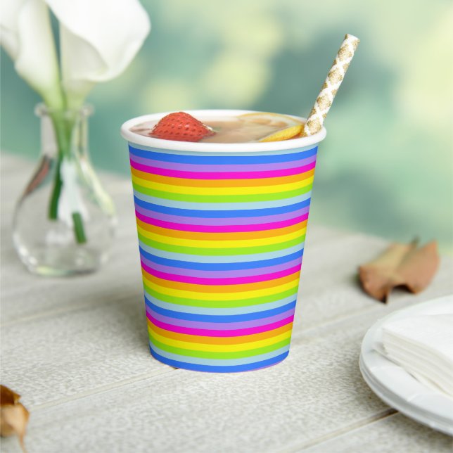 Colourful rainbow stripes pink purple party  paper cups (Insitu)