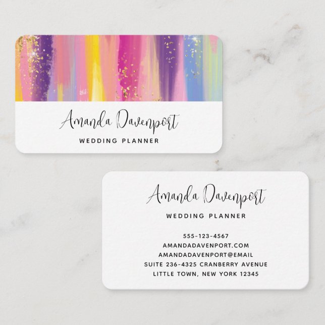 Colourful Rainbow Stripes with Faux Gold Glitter Business Card (Front/Back)