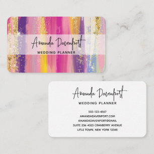 Colourful Rainbow Stripes with Faux Gold Glitter Business Card