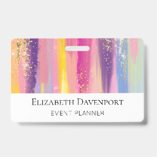 Colourful Rainbow Stripes with Faux Gold Glitter ID Badge