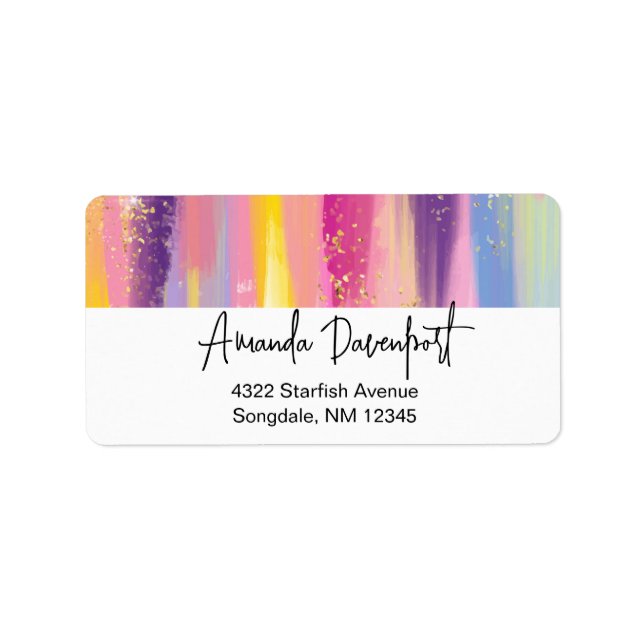 Colourful Rainbow Stripes with Faux Gold Glitter  Label (Front)