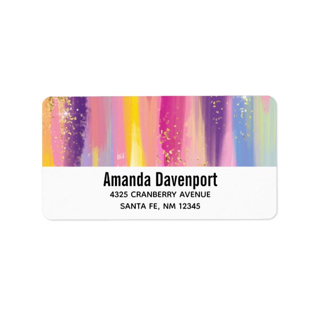 Colourful Rainbow Stripes with Faux Gold Glitter Label (Front)