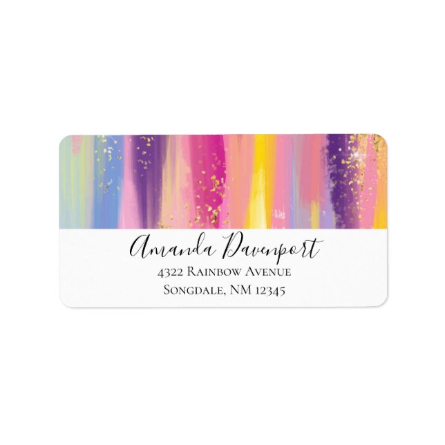 Colourful Rainbow Stripes with Faux Gold Glitter Label (Front)