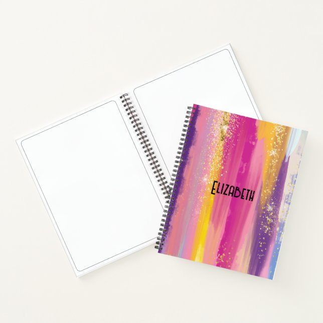 Colourful Rainbow Stripes with Faux Gold Glitter Notebook (Inside)