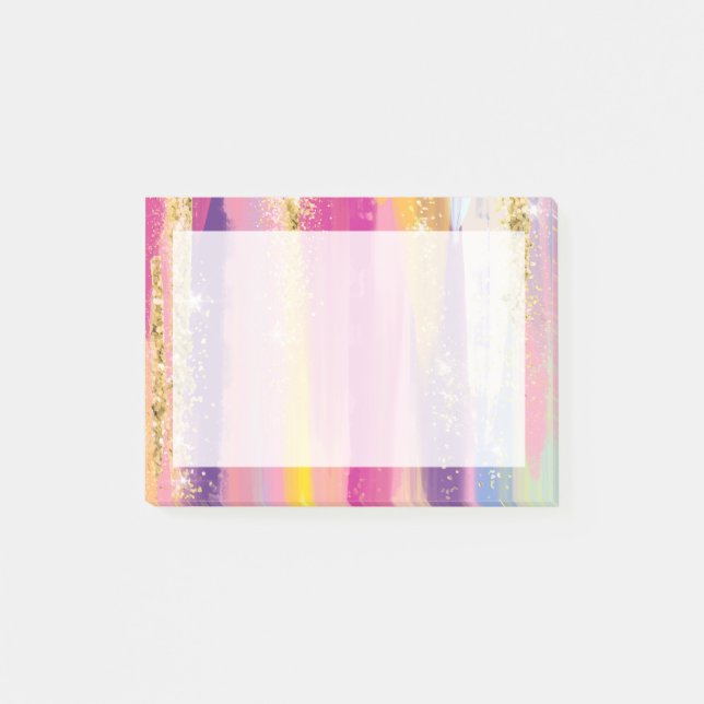 Colourful Rainbow Stripes with Faux Gold Glitter Post-it Notes (Front)