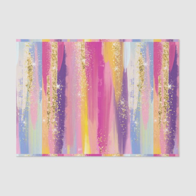 Colourful Rainbow Stripes with Faux Gold Glitter Tissue Paper (Front)
