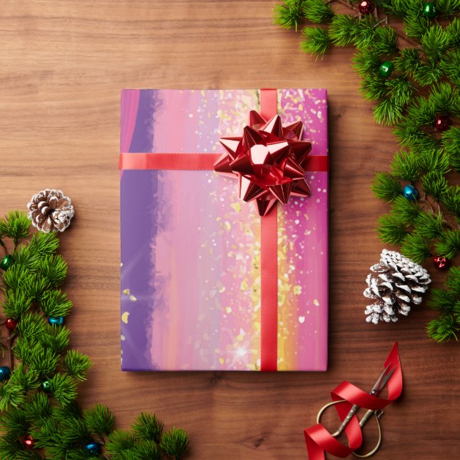 Colourful Rainbow Stripes with Faux Gold Glitter Wrapping Paper (Holiday Gift)