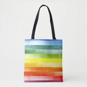 Colourful rainbow stripes with name  tote bag