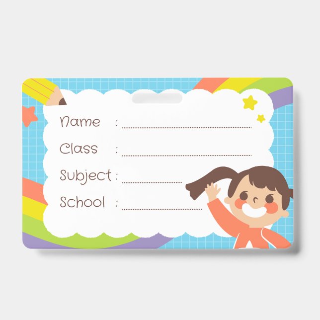 Colourful Rainbow Student Name Tag Badge  ID Badge (Front)