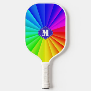 Colourful Rainbow Sun Modern Monogram  Pickleball Paddle