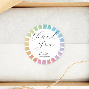Colourful Rainbow Sunburst Baby Shower Thank You Classic Round Sticker