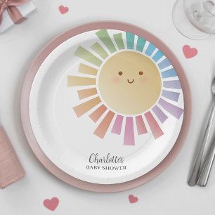 Colourful Rainbow Sunshine Baby Shower Paper Plate