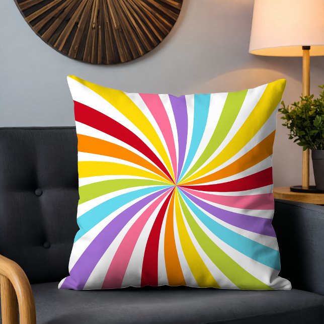 Colourful Rainbow Swirl Modern Fun Bright Girly Cushion (Creator Uploaded)