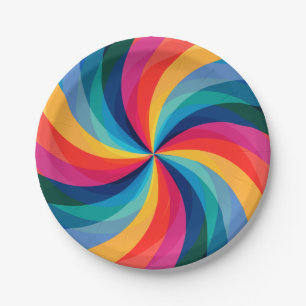 Colourful Rainbow Swirl Paper Plate