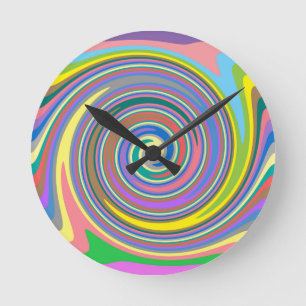 Colourful rainbow swirl pattern round clock