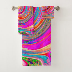 Colourful Rainbow Swirl Retro Abstract Design Bath Towel Set