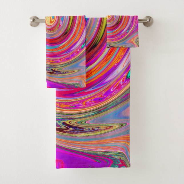 Colourful Rainbow Swirl Retro Abstract Design Bath Towel Set (Insitu)