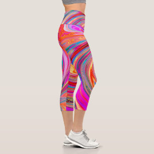 Colourful Rainbow Swirl Retro Abstract Design Capri Leggings