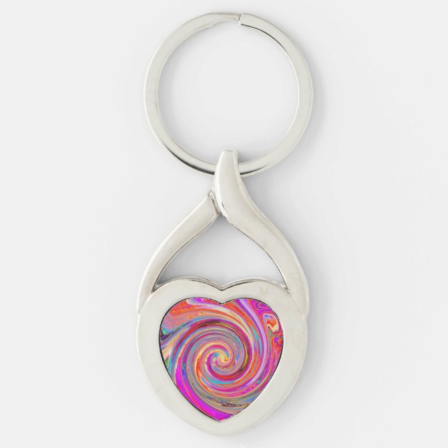 Colourful Rainbow Swirl Retro Abstract Design Key Ring (Front)