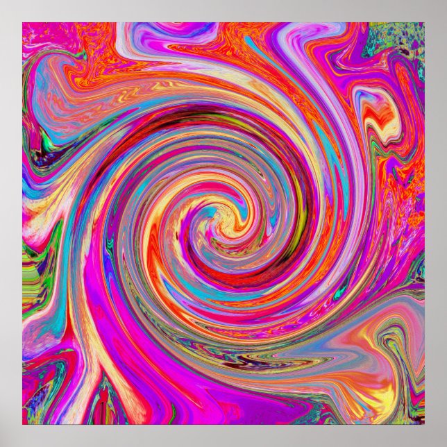 Colourful Rainbow Swirl Retro Abstract Design Poster (Front)