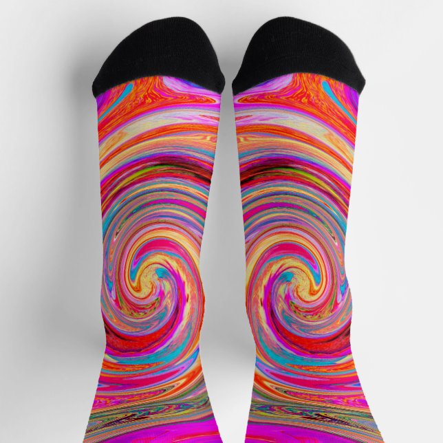 Colourful Rainbow Swirl Retro Abstract Design Socks (Top)