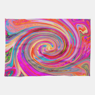Colourful Rainbow Swirl Retro Abstract Design Tea Towel