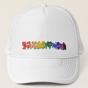 Colourful Rainbow Text Hearts Valentine Trucker Hat