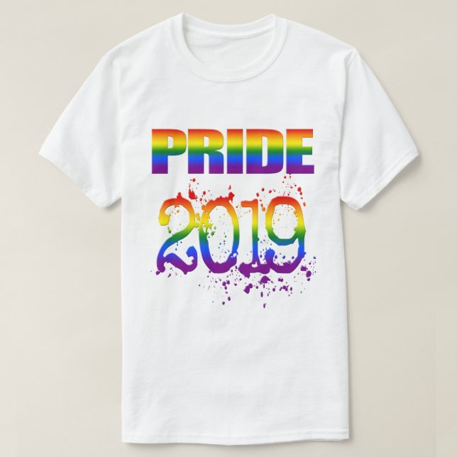 Colourful Rainbow Text LGBTQ Gay Pride 2019 T-Shirt (Design Front)