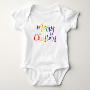 Colourful Rainbow Text LGBTQ Gay Pride Christmas Baby Bodysuit