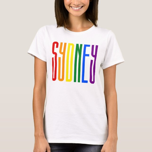 Colourful Rainbow Text LGBTQ Sydney Gay Pride LGBT T-Shirt (Front)