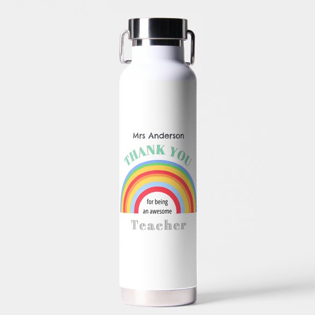 Colourful Rainbow Thank You Teacher Appreciation Water Bottle (Front)