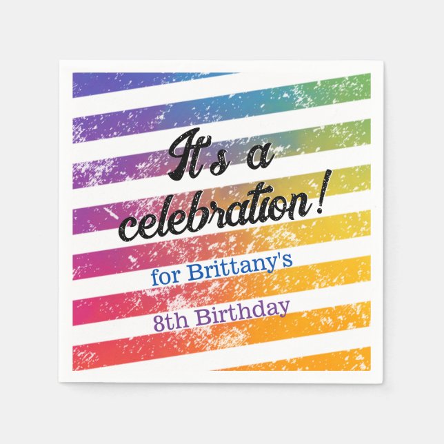 Colourful Rainbow Theme Stripes Celebrate Birthday Napkin (Front)