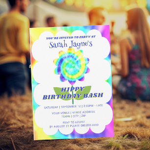 Colourful Rainbow Tie Dye Birthday Invitation
