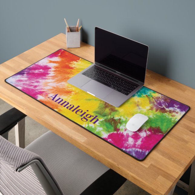 Colourful Rainbow Tie Dye Custom Name Best Friend Desk Mat (Office 2)