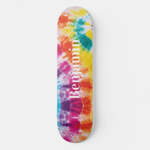 Colourful Rainbow Tie Dye Custom Name Skateboard